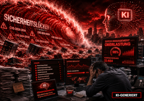KI-generiertes Bild: Symbolische Darstellung der Schwachstellen-Flut und des Patch-Managements in der IT-Sicherheit 2026