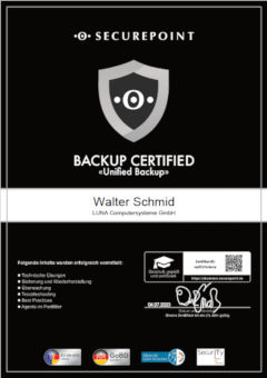 securepoint backup certified  Zertifikat