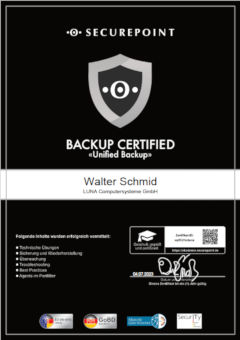 securepoint backup certified  Zertifikat